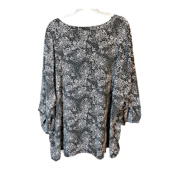 Catherines Womens 4X Black White Button Down Top Shirt Blouse Roll Tab Office - Picture 1 of 9